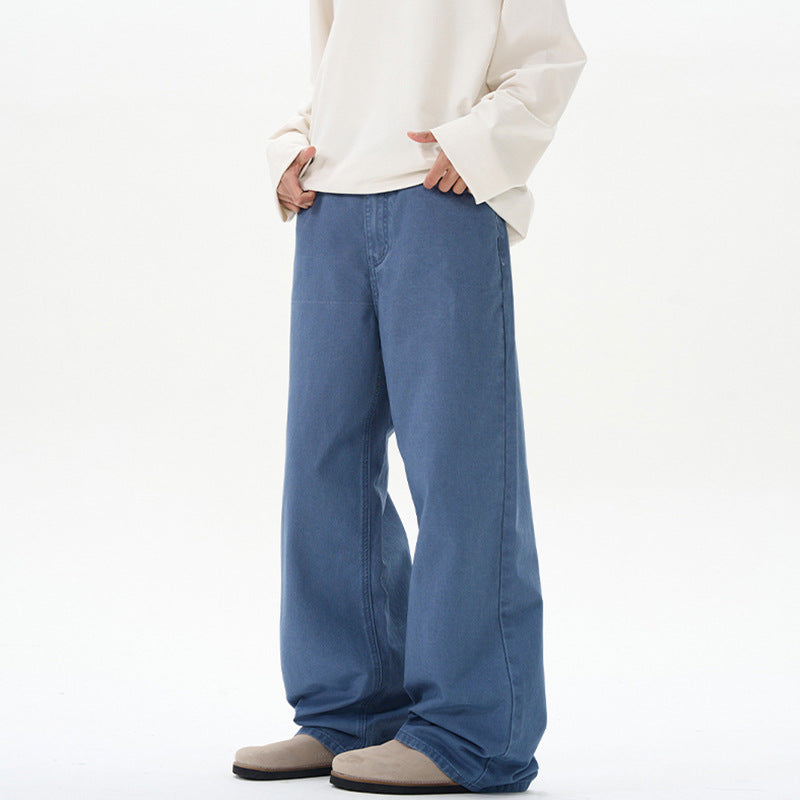 Pure Cotton Stone-washed Casual Straight-leg Men's Solid Loose Pants