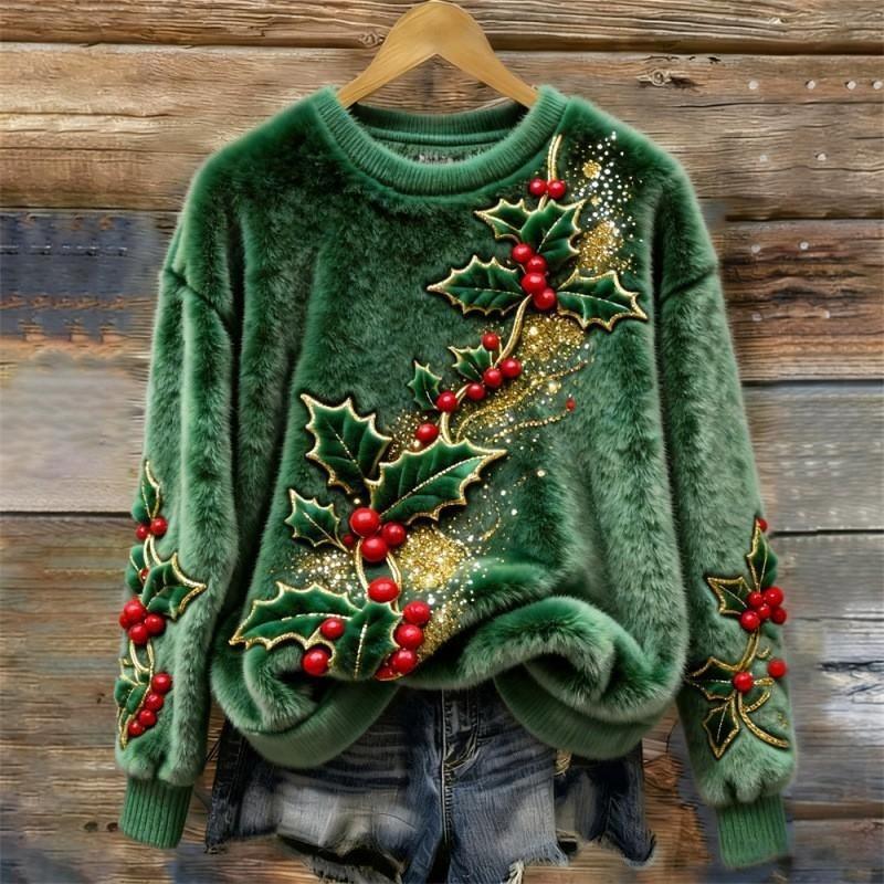 Women's Round-neck Sweatshirt With Faux Fur For Autumn And Winter