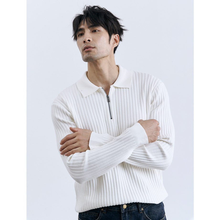 Men's Half-zip Long Sleeve Sweater With Lapel