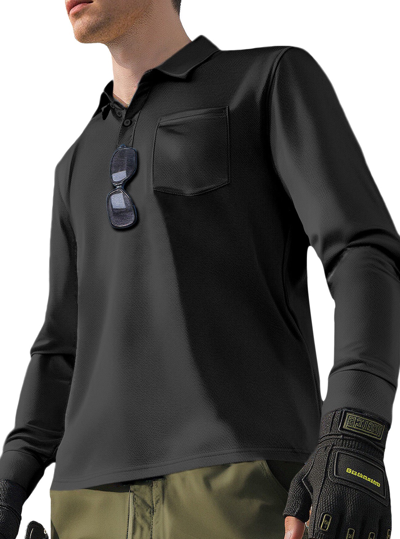 Solid Color Quick-Dry Polo Neck Long Sleeve Men's