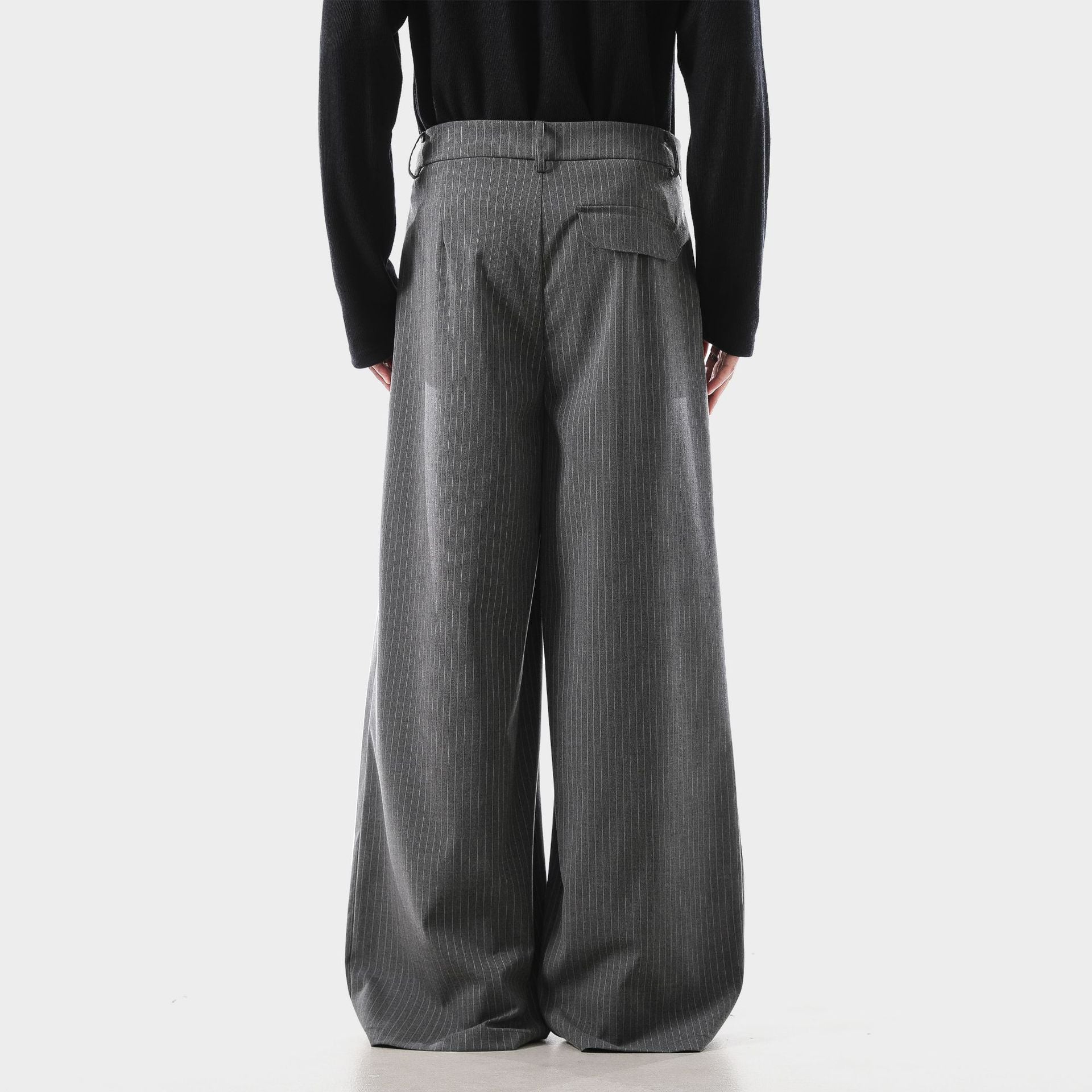 Retro Pleated Striped Button Suit Pants