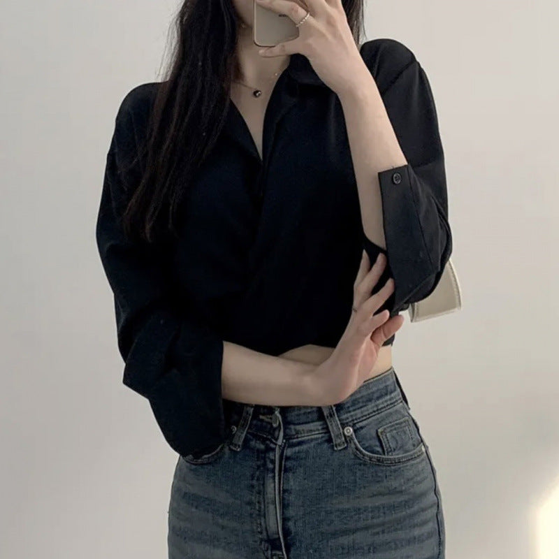 Bow-knot Midriff-baring Short Blouse For Women