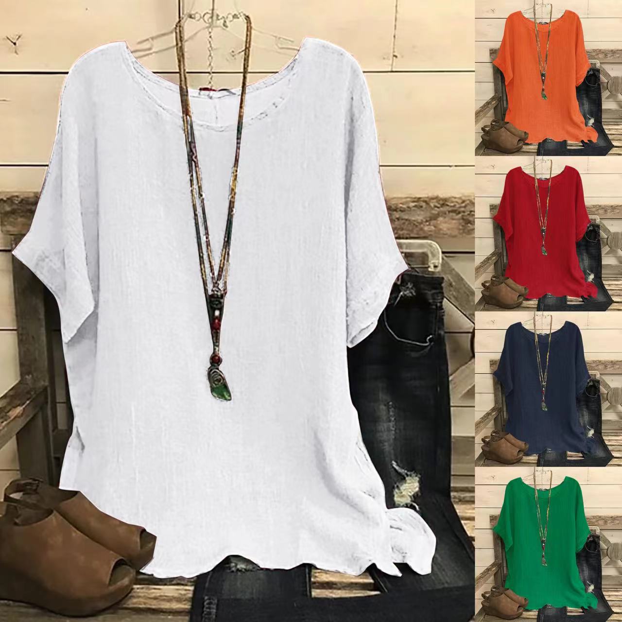 Women's Casual Loose-fitting Fashionable Solid-color Crew-neck Top