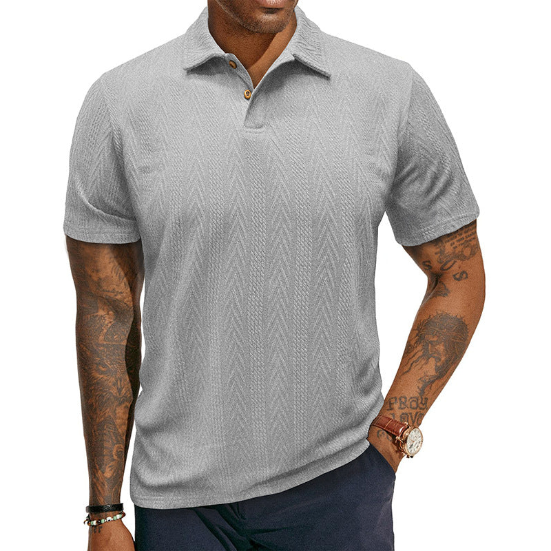Men's Short-sleeve T-shirt With A Textured Turn-down Collar
