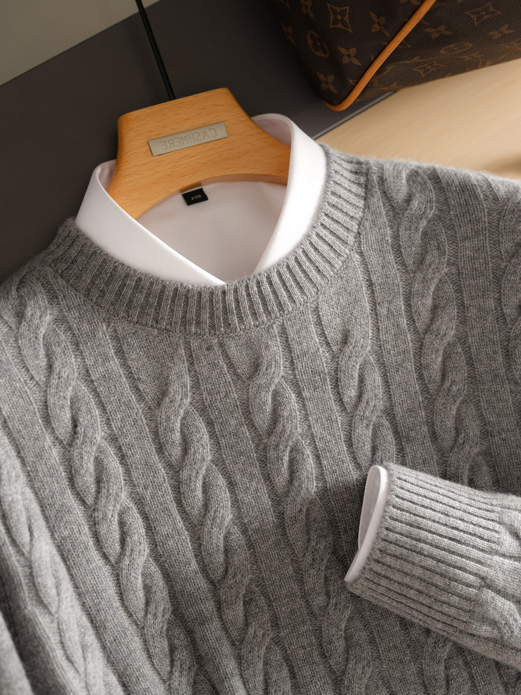 Pure Cashmere Sweater Round Neck Double-ply Cable Knit Thickened Warm Base Layer
