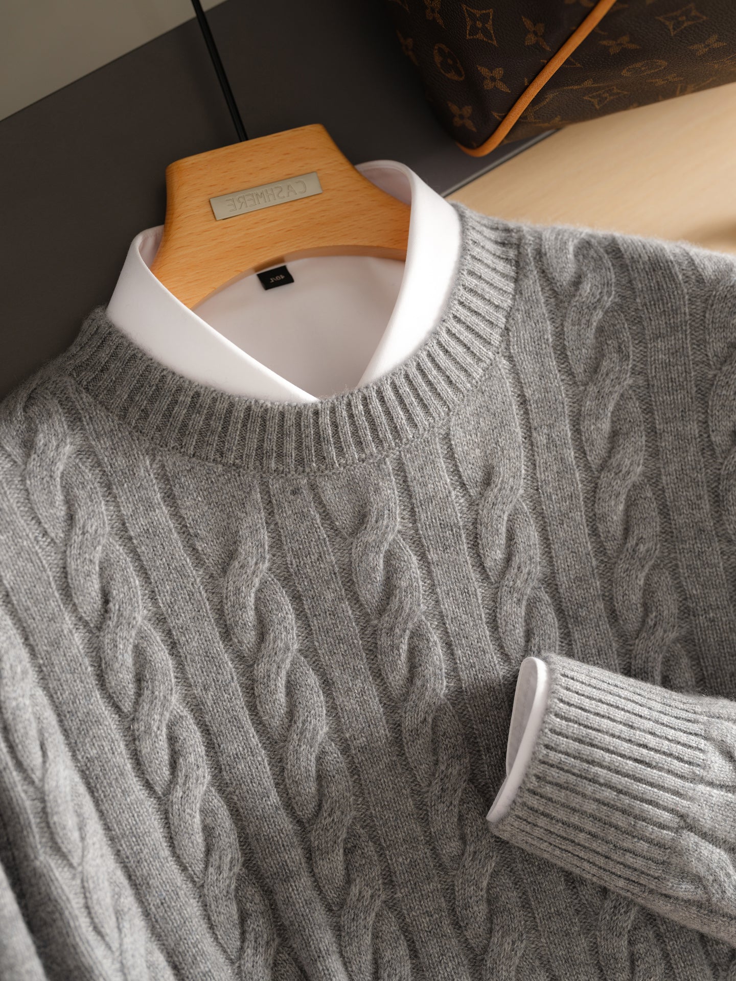 Pure Cashmere Sweater Round Neck Double-ply Cable Knit Thickened Warm Base Layer