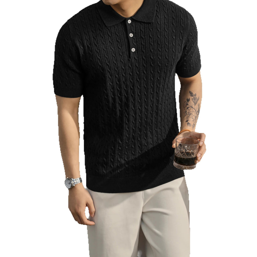 Men's Casual Short-sleeved Knitted Shirt With Lapel