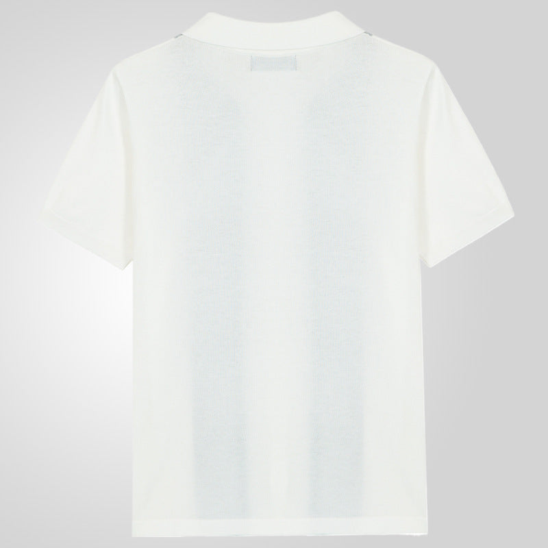 Summer New Men's Knitted Lapel Casual Striped Polo Shirt