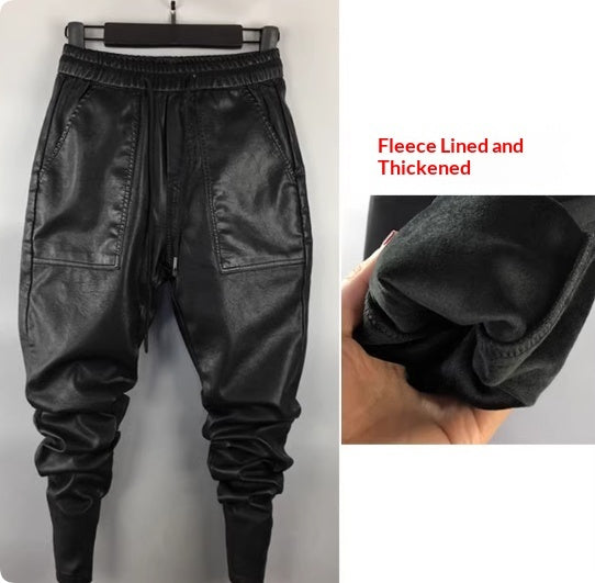 Winter Motorcycle Leather Pants Fleece-lined Thickened Windproof