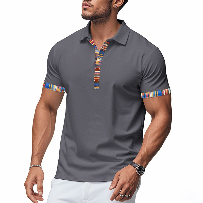 Men's Short-sleeved V-neck Printed Loose Casual Polo Shirt