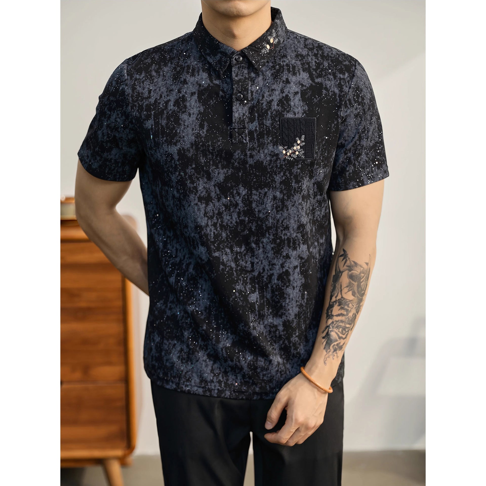 Men's Short-sleeve Tie-dye British Business Casual T-shirt Ice Silk Summer