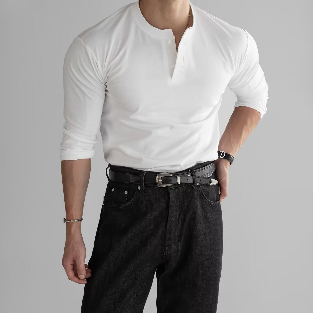 Long Sleeve Men's Tight Cuffs Open Collar Slim Fit