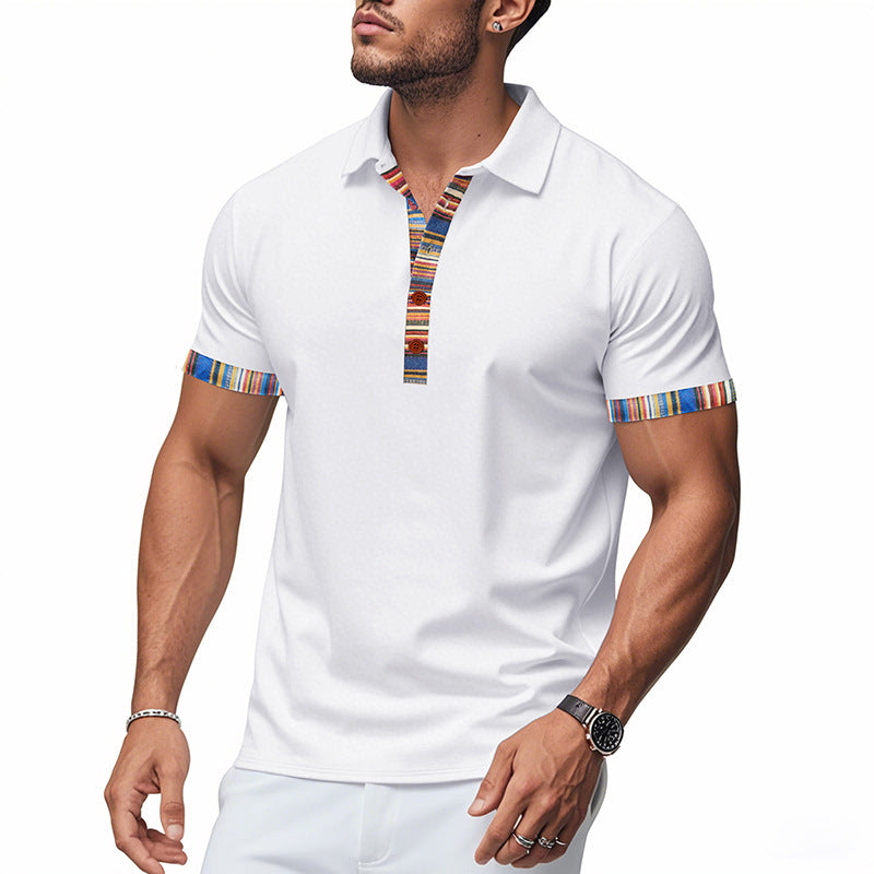 Men's Short-sleeved V-neck Printed Loose Casual Polo Shirt