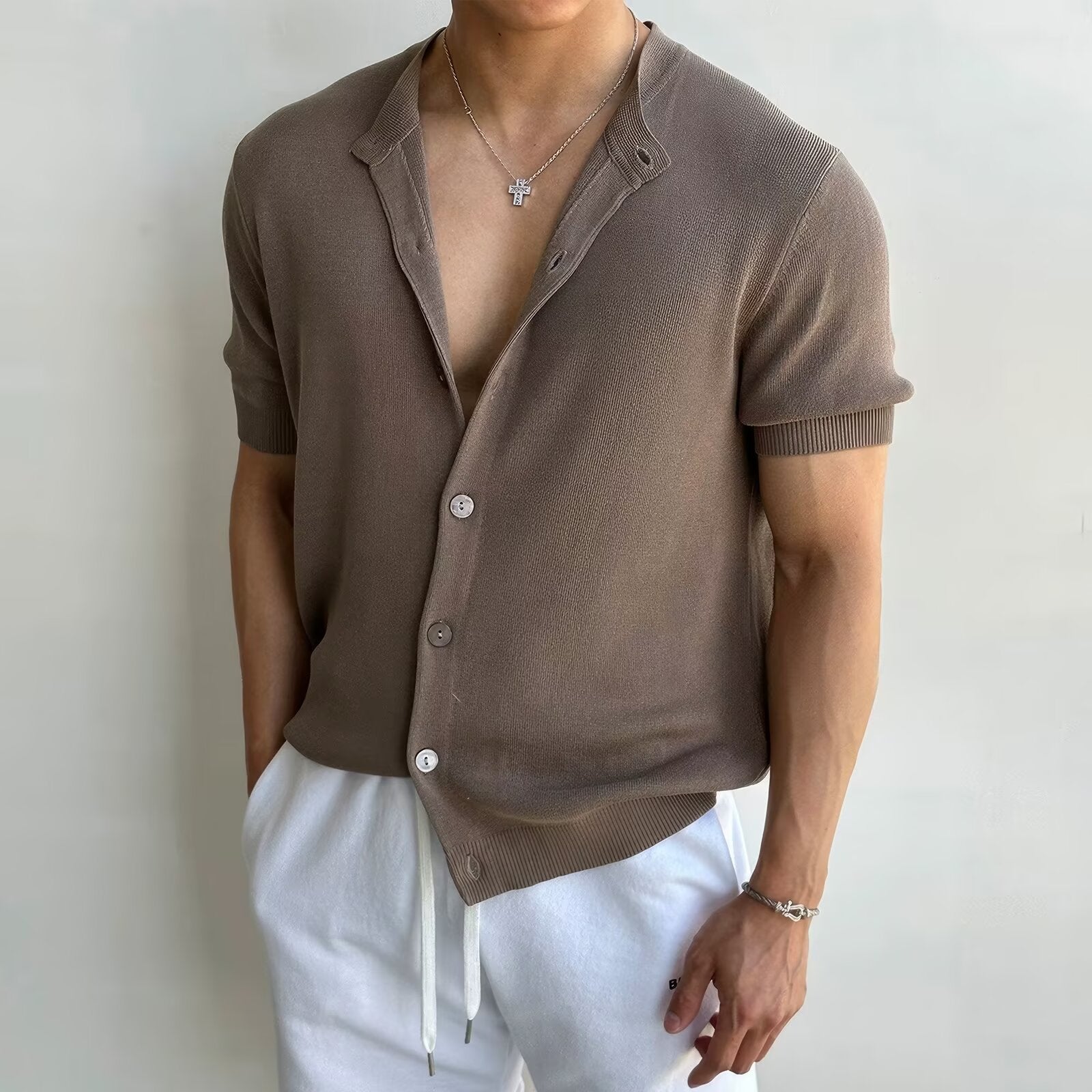 Fashion Patchwork Jacquard Knit Men's Luxury High-end T-shirt