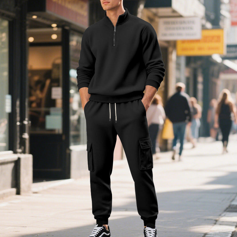 Fleece-lined Thermal Zip-up Men's Athletic Pants Set