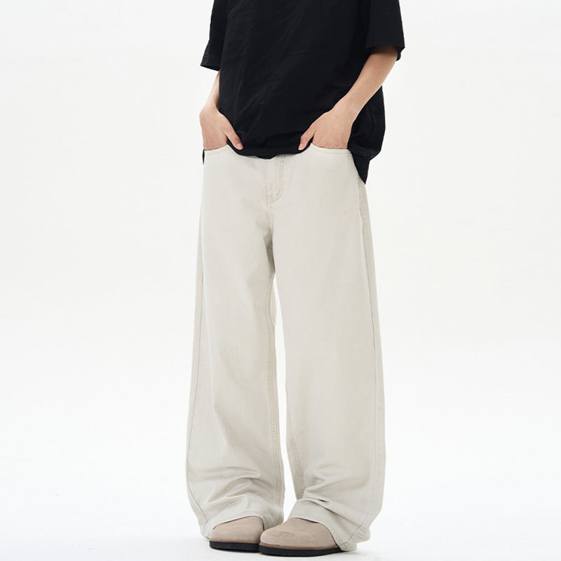 Pure Cotton Stone-washed Casual Straight-leg Men's Solid Loose Pants