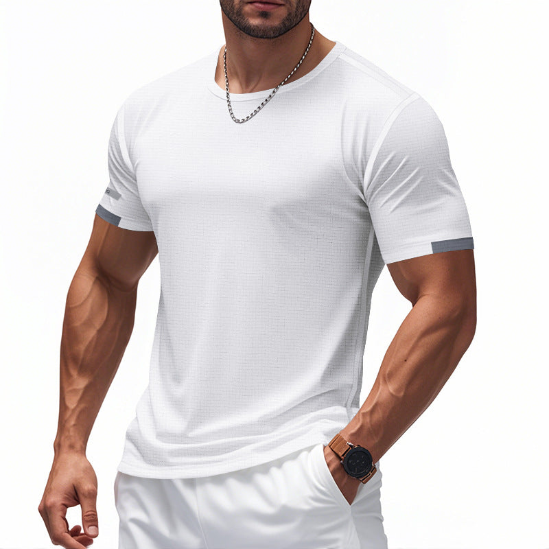 Mesh Ice Silk Short Sleeve Men's Round Neck Solid Color