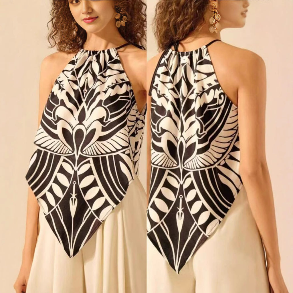 Women's Fashionable And Sexy Lace-up Halterneck Printed Sleeveless Top