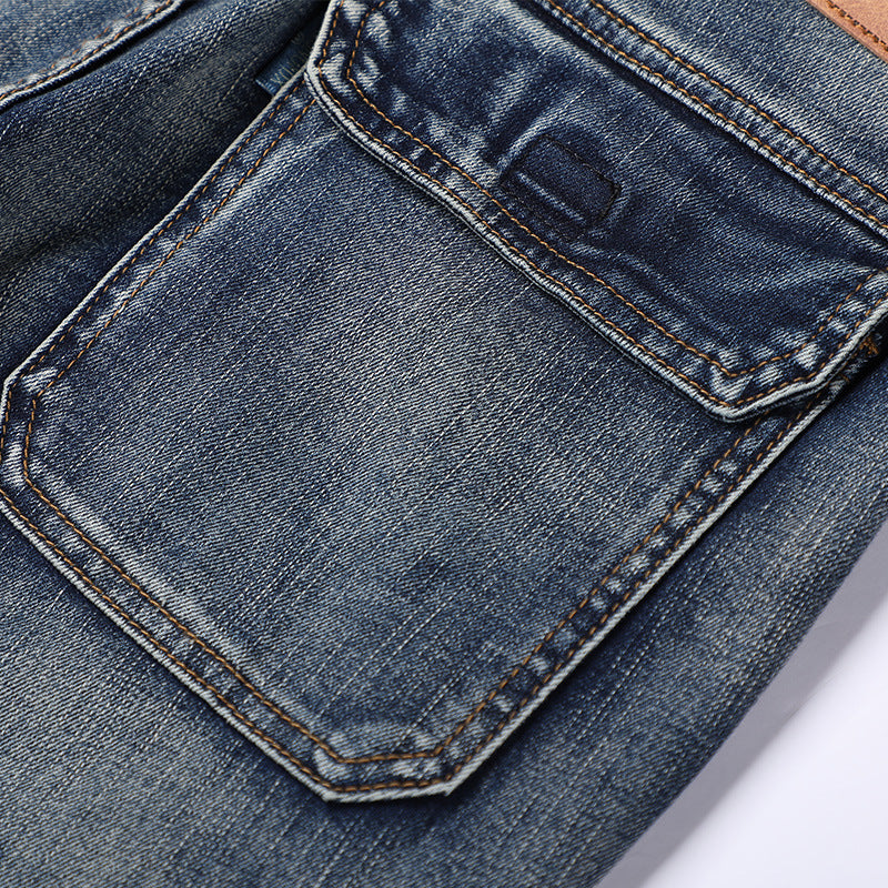 Men's Loose Straight-leg Denim Overalls With Multiple Pockets And Patchwork Design