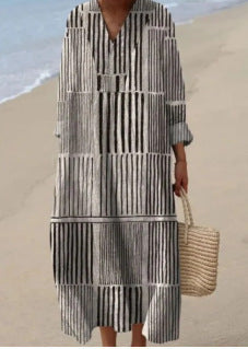 Women's Casual Floral Print Long-Sleeve Shirt Dress