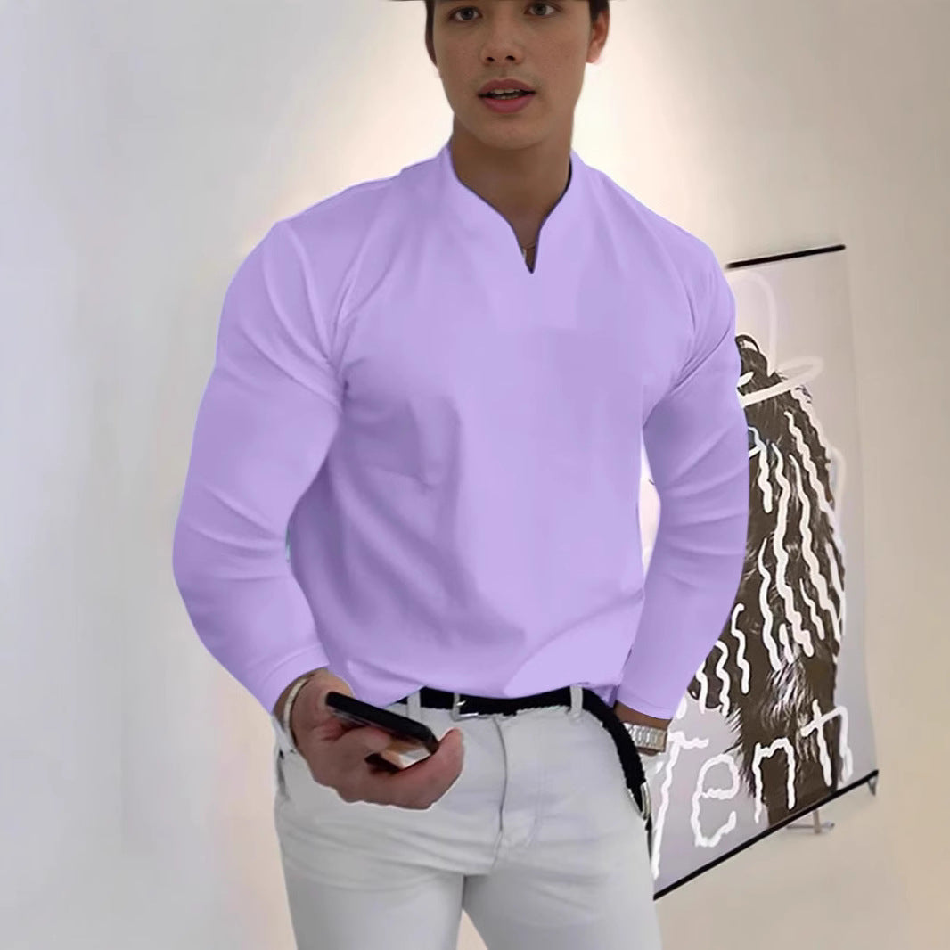 Men's V-neck Breathable Casual Long Sleeve T-shirt