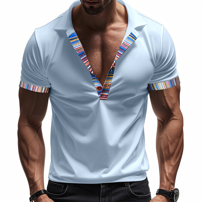 Men's Short-sleeved V-neck Printed Loose Casual Polo Shirt