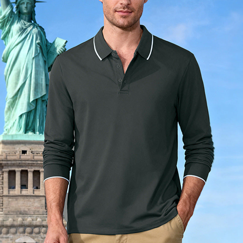 Men's Casual Jacquard Polo Shirt Quick-dry Breathable Long Sleeve