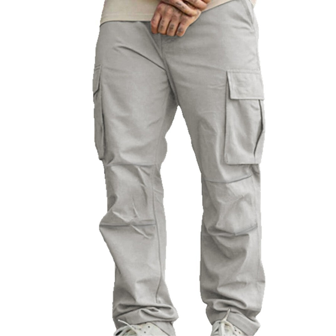 Solid-color Men's Sporty-casual Work Trousers With A Multi-pocket Design