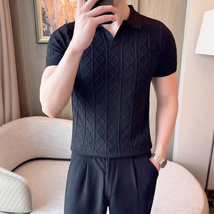Men's Lapel Short Sleeve Knitted Sweater