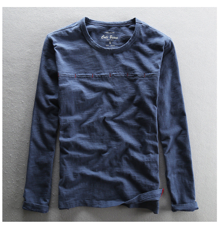 Crew-neck Solid-color Bamboo-cotton Japanese-style Men's Cotton T-shirt