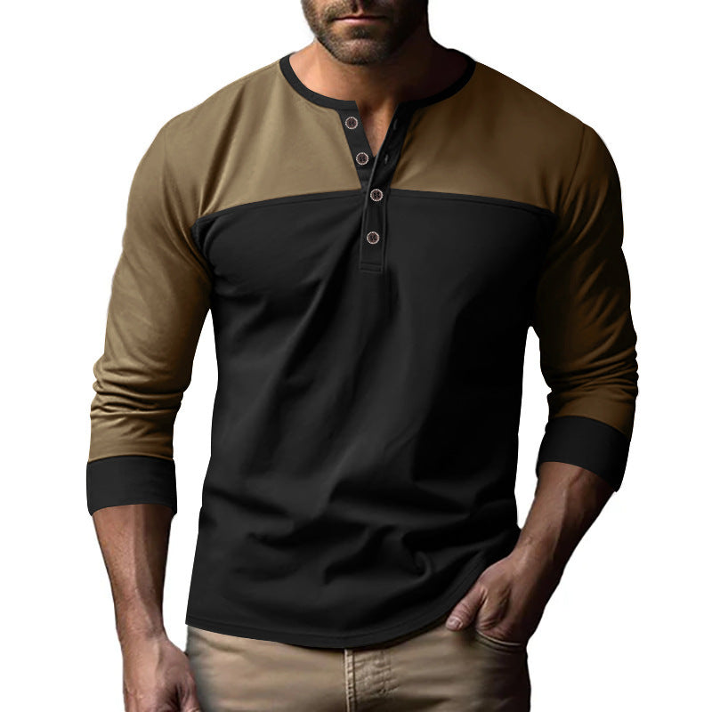 Men's New Retro Color Block Long Sleeve Base Shirt