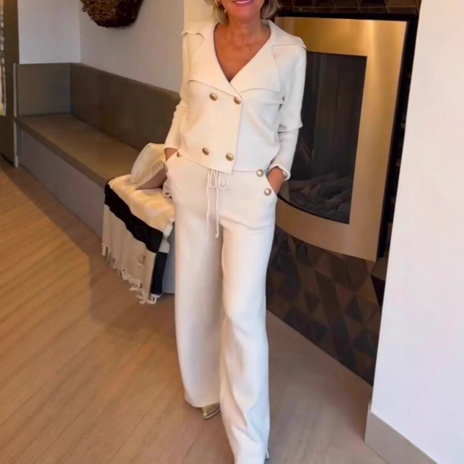 Women's Collar Button Solid Color Professional Suit