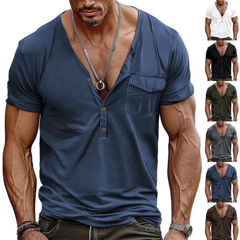 Men's Short-sleeved High-end Solid Color Oversized Loose Retro