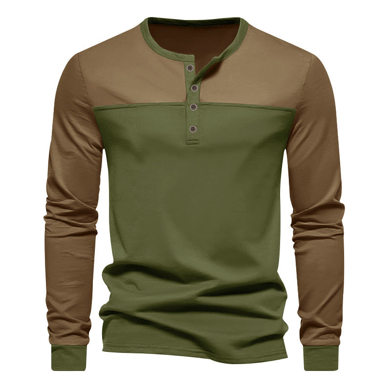 Men's New Retro Color Block Long Sleeve Base Shirt