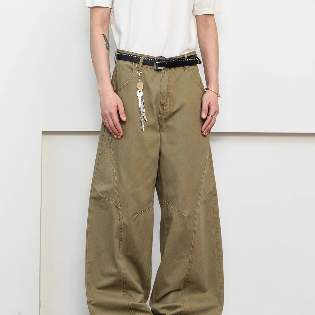 Retro Deconstruction Scimitar Men's Wide-leg High-end Khaki Pants