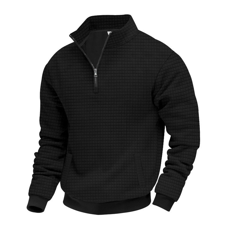 Men's Sweatshirt Autumn And Winter New Style Stand-up Collar Long Sleeve Small Check