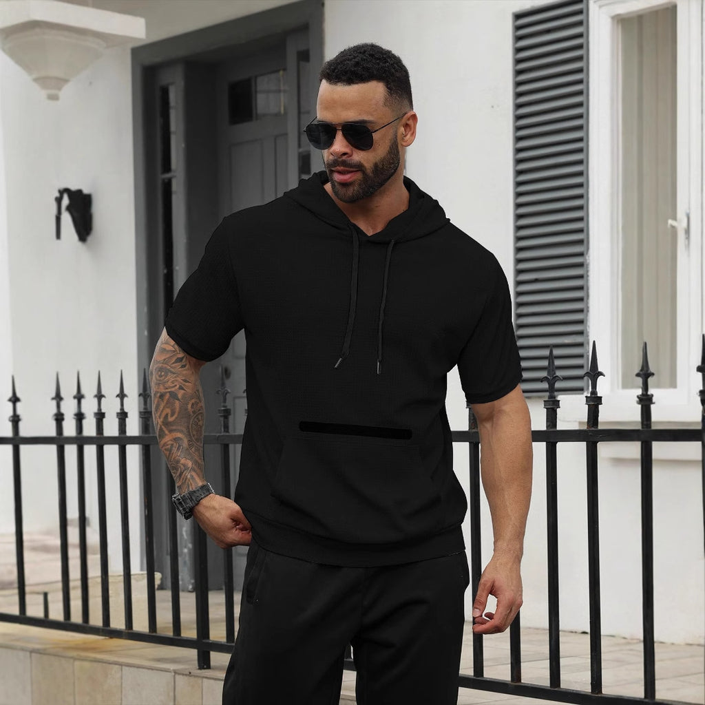 New Men's Casual Hooded Short Sleeve T-shirt