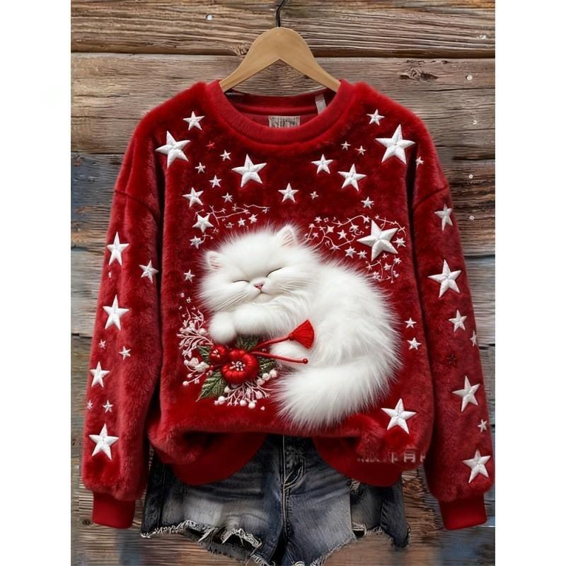 Women's Round-neck Sweatshirt With Faux Fur For Autumn And Winter
