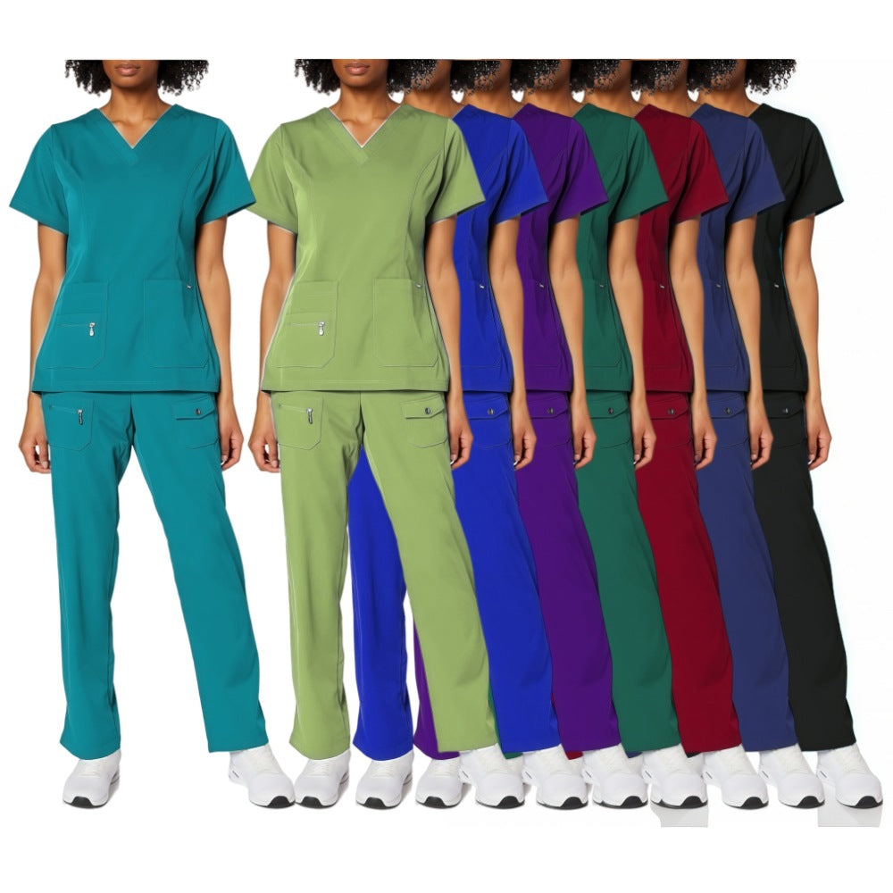 V-neck Scrub Tops For Medical Staff And Beauty Salon Professionals Short-sleeve Scrub Sets For Operating Rooms