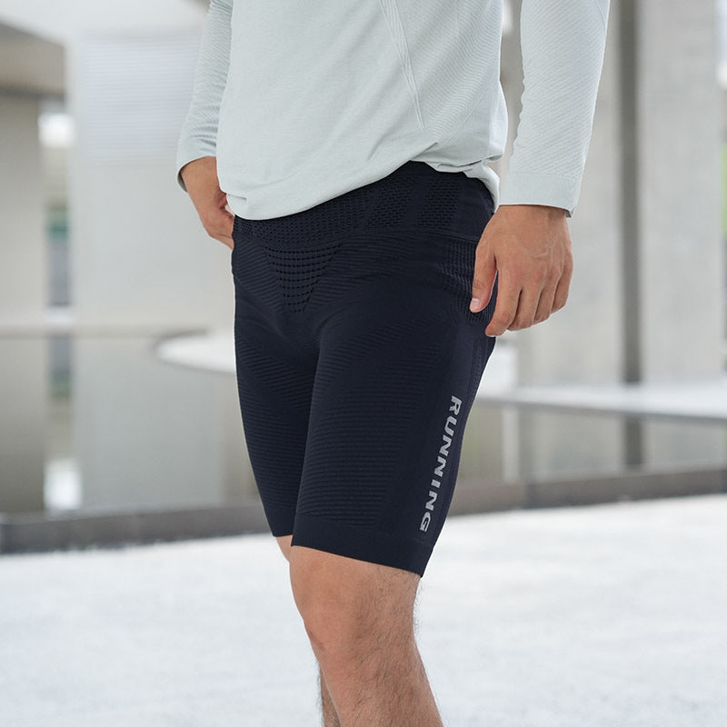 Sports Fitness Compression Shorts Running Cycling Waist Bag Quarter Pants