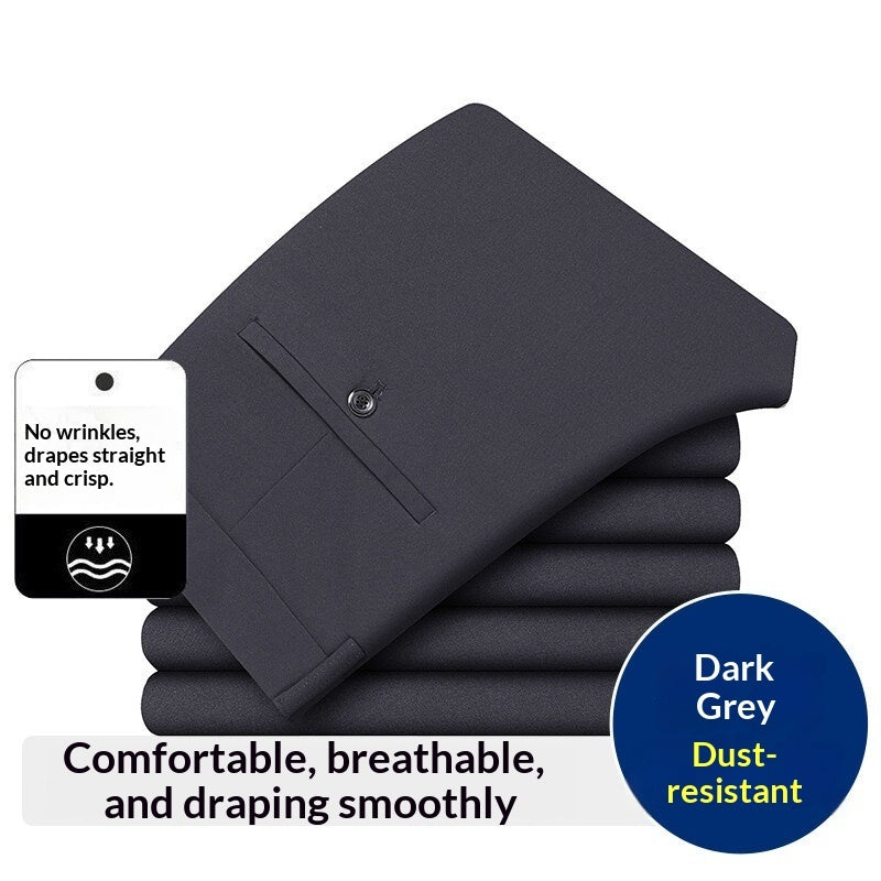 Men's Stretch Casual Pants, Loose-Fit Wrinkle-Resistant, Iron-Free Dress Pants