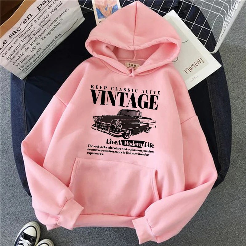 Retro-style Hoodie For Girls Women's Casual Patterned Printed Sweatshirt