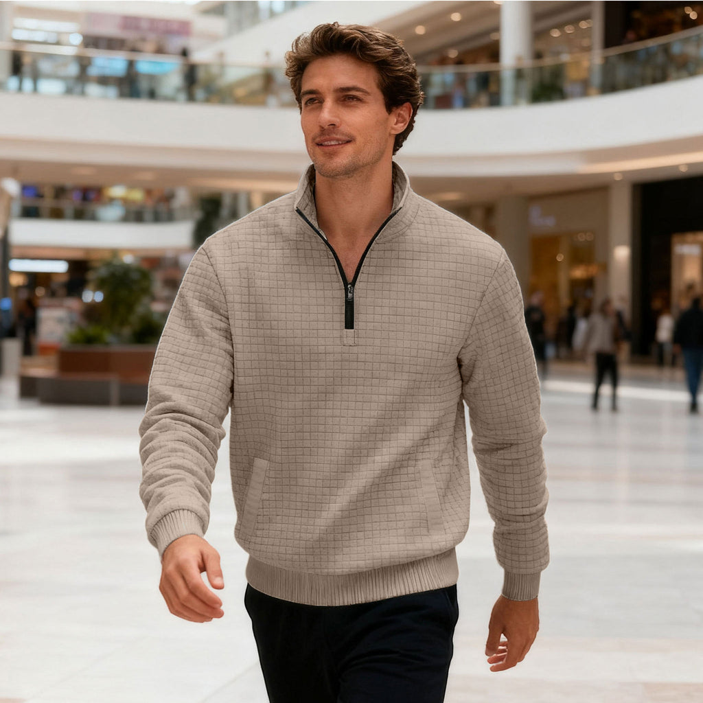 Men's Sweatshirt Autumn And Winter New Style Stand-up Collar Long Sleeve Small Check