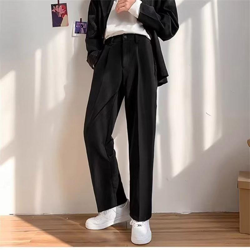 Black Straight-leg Draping Cropped Loose-fit Pants