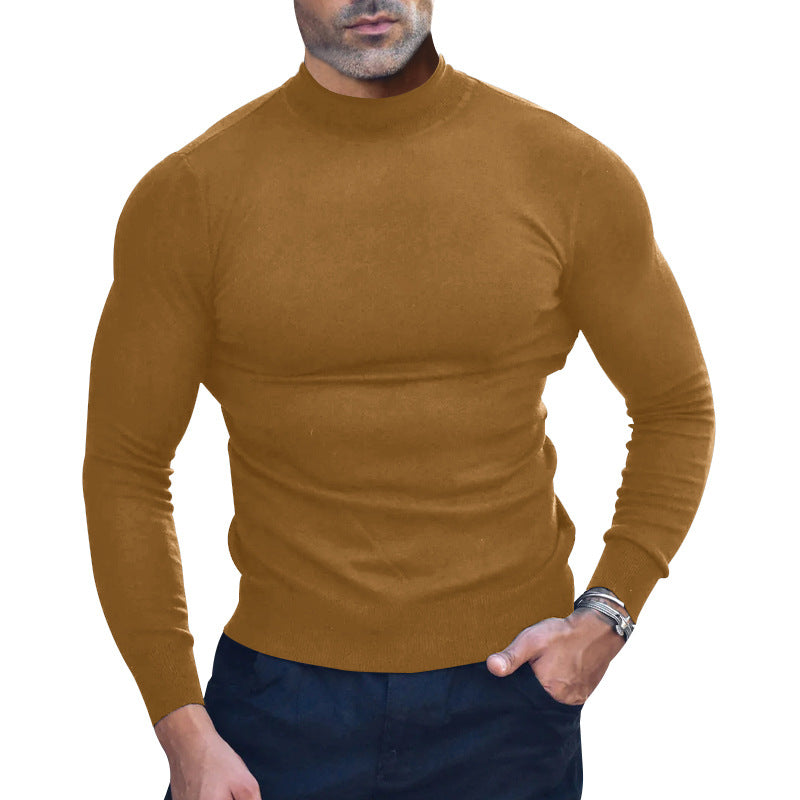 Men's Knitted Cashmere Sweater With Mid-neck For Warmth And Layering
