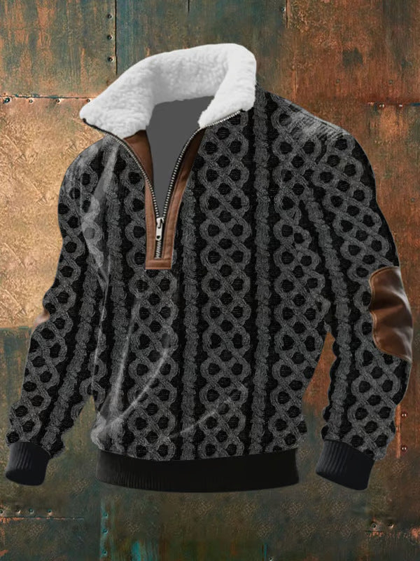 Men's Fitted Top With Printed Pattern And Faux Fur Collar