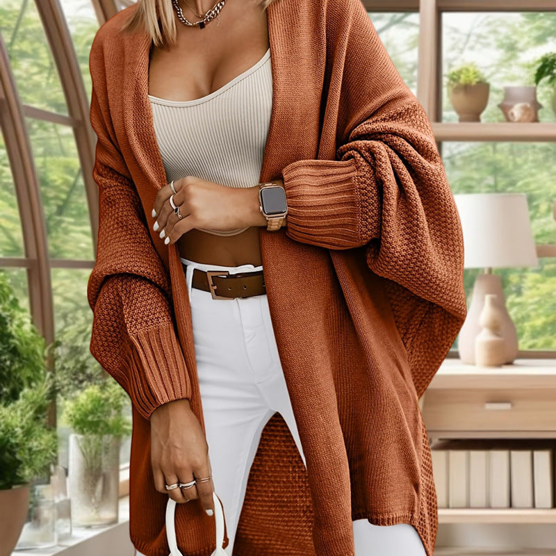 Women's Solid-Color Loose Casual Long Cardigan Sweater Coat