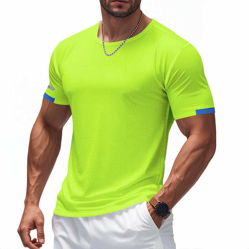 Mesh Ice Silk Short Sleeve Men's Round Neck Solid Color