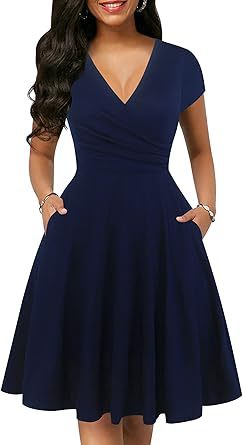 Women's Retro Floral Print Polka-Dot V-Neck Full-Sleeve Casual Dress With Pockets