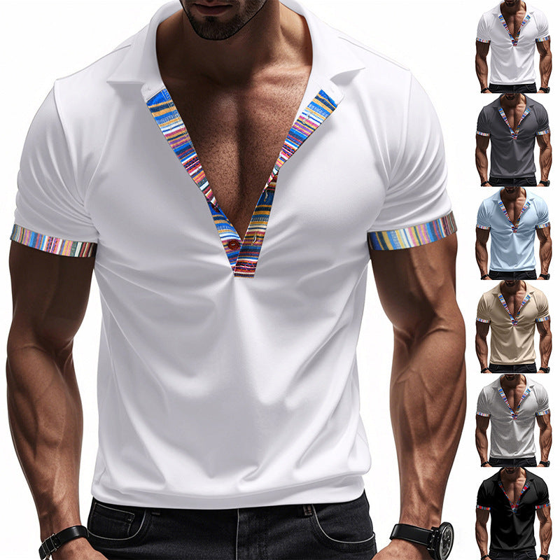 Men's Short-sleeved V-neck Printed Loose Casual Polo Shirt